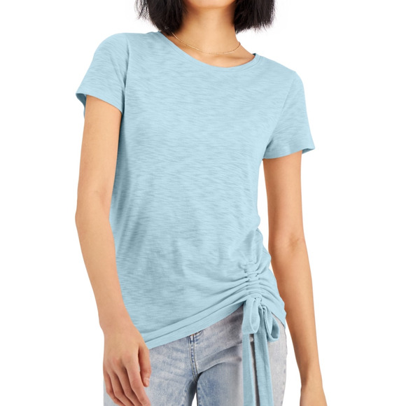 NWT INC International Concepts Ruched Side Short Sleeve T-Shirt Blue 1X - Picture 3 of 10